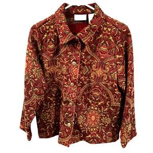 Studio Works Size Petite Large Multi Color Floral Print Womens Jacket Buttons